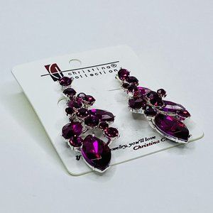 Christina Collection Earrings Purple Drop Flowers Long Formal Pageant Prom NEW